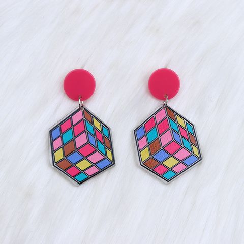 Wholesale Jewelry Sweet Heart Shape Rubik's Cube Arylic Drop Earrings