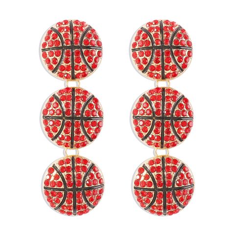 1 Pair Exaggerated Shiny Ball Basketball Football Enamel Inlay Alloy Rhinestones Drop Earrings