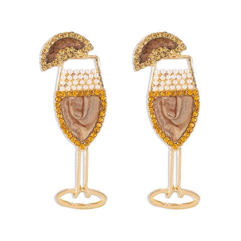 1 Pair Cute Vacation Novelty Wine Glass Enamel Inlay Alloy Rhinestones Pearl Ear Studs
