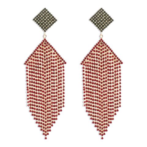 1 Pair Shiny Square Tassel Inlay Alloy Rhinestones Drop Earrings