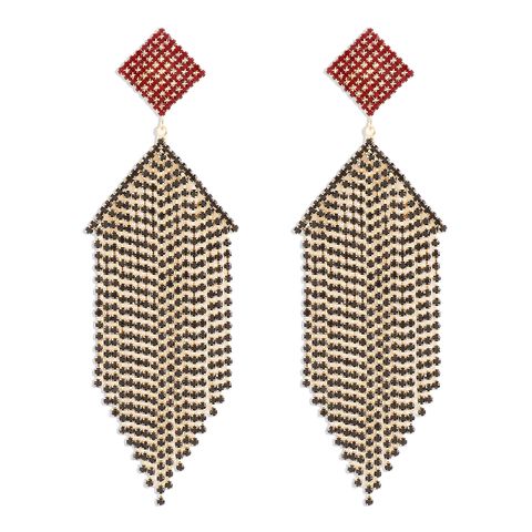 1 Pair Shiny Square Tassel Inlay Alloy Rhinestones Drop Earrings