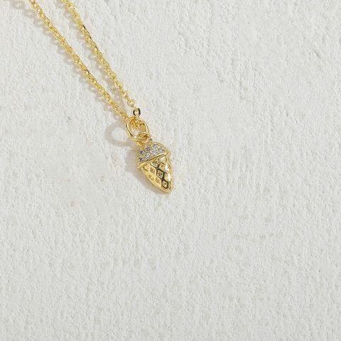 Simple Style Ice Cream Cross Copper 14k Gold Plated Zircon Pendant Necklace In Bulk