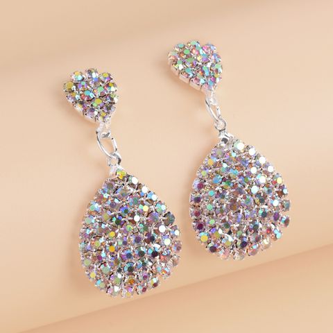 1 Pair Simple Style Water Droplets Inlay Alloy Rhinestones Drop Earrings