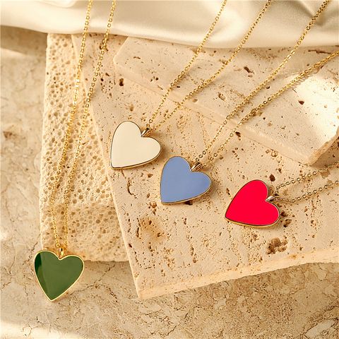 Sweet Simple Style Heart Shape Copper Enamel Plating 18k Gold Plated Pendant Necklace