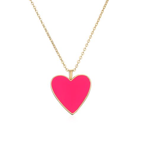 Sweet Simple Style Heart Shape Copper Enamel Plating 18k Gold Plated Pendant Necklace