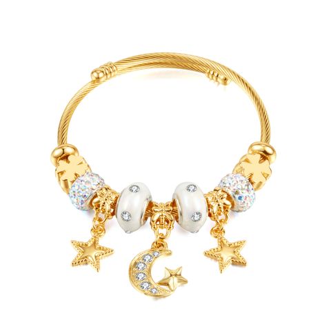 Novelty Star Moon 304 Stainless Steel Zircon Bangle In Bulk