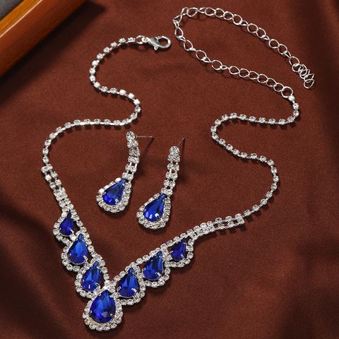 Elegant Water Droplets Alloy Inlay Artificial Diamond Women's Earrings Necklace