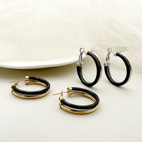 1 Pair Exaggerated Punk Commute Circle Color Block Layered Plating 304 Stainless Steel Gold Plated Hoop Earrings