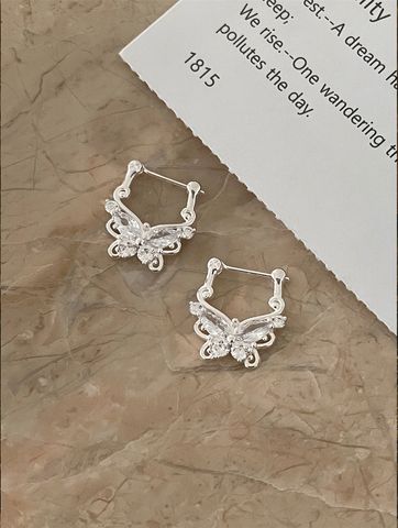 1 Pair Sweet Butterfly Plating Inlay Sterling Silver Zircon Earrings