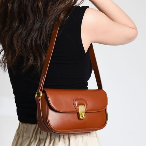 Women's Medium Pu Leather Solid Color Vintage Style Square Flip Cover Shoulder Bag Crossbody Bag Underarm Bag