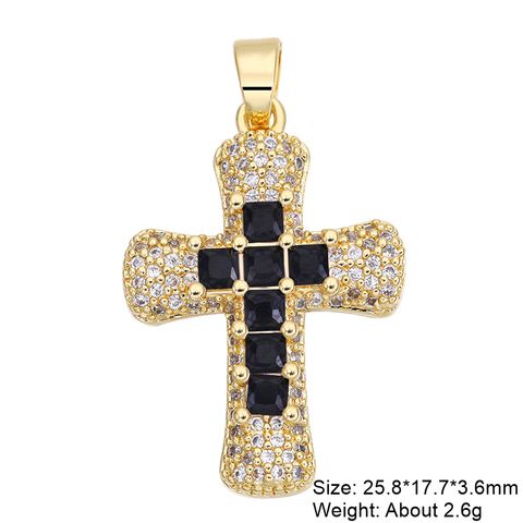 Classic Style Cross 18k Gold Plated Zircon Copper Wholesale Jewelry Accessories