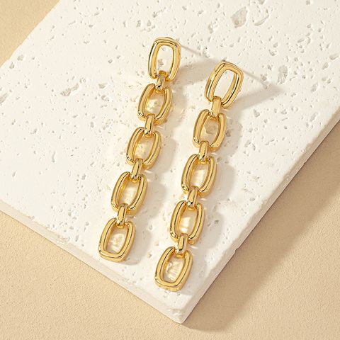 1 Pair Simple Style Chain Plating Alloy Gold Plated Drop Earrings