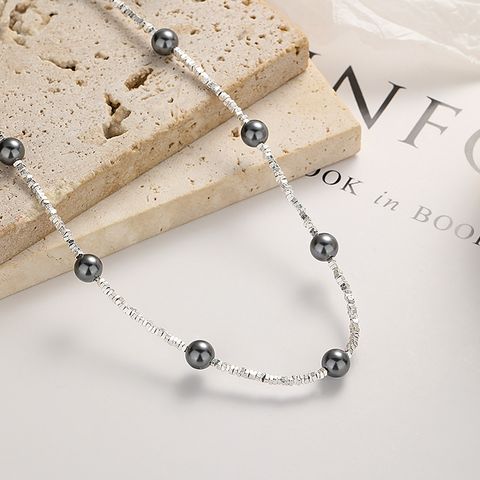 Lady Solid Color Artificial Pearl Sterling Silver Beaded Plating Women's Necklace
