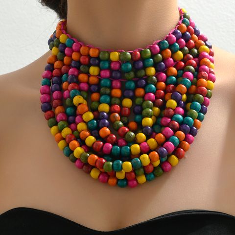 Bijoux En Gros Dame Reine Sexy Coloré Bois Le Fer Perlé Tresser Colliers Double Couche