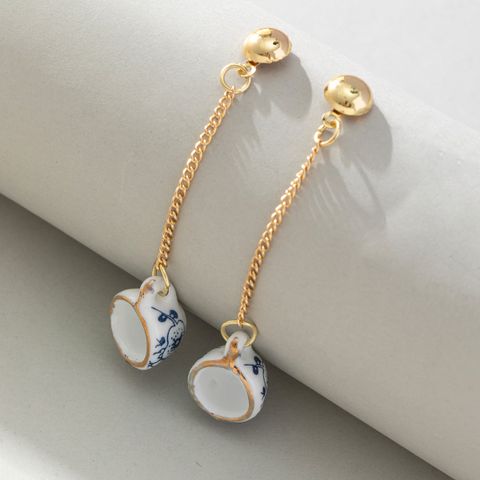 1 Pair Chinoiserie Color Block Plating Ceramics Gold Plated Drop Earrings