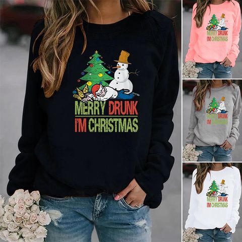 Mujeres Sudadera Manga Larga Sudaderas Con Capucha Y Sudaderas Impresión Navidad Árbol De Navidad Letra Monigote De Nieve