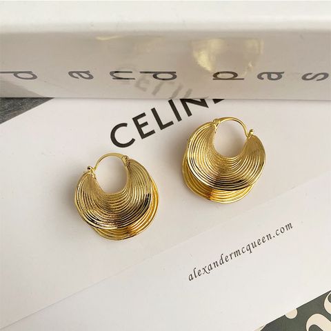 1 Pair Novelty Geometric Irregular Plating Pleated Copper Gold Plated Earrings