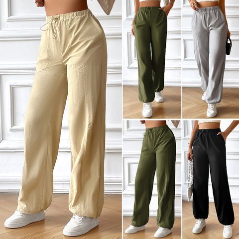 Women's Daily Casual Solid Color Full Length Pocket Casual Pants
