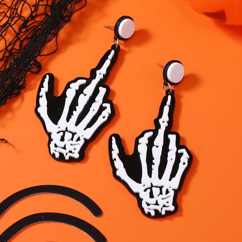 1 Pair Funny Hand Printing Arylic Alloy Drop Earrings