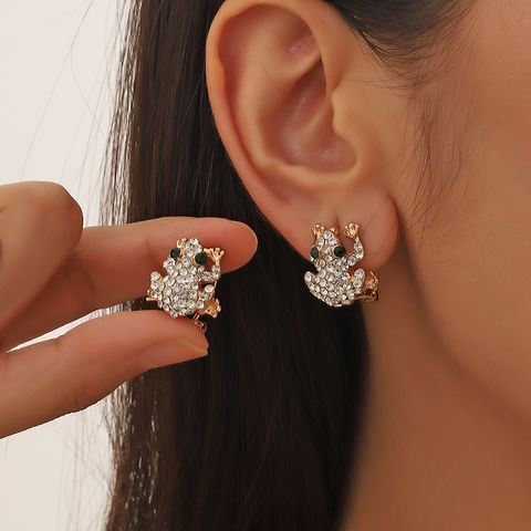 1 Pair Cute Simple Style Frog Inlay Alloy Artificial Diamond Ear Studs