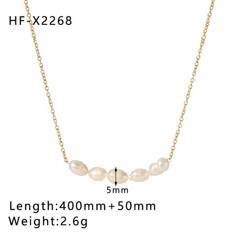 Stainless Steel Freshwater Pearl 18K Gold Plated Vintage Style Beaded Plating Geometric Freshwater Pearl Necklace