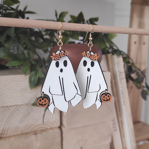 1 Pair Streetwear Halloween Pattern Wood Drop Earrings
