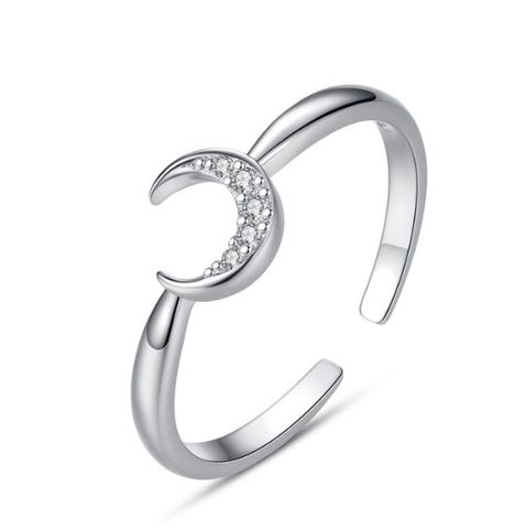 Elegant Lady Star Moon Sterling Silver Inlay Zircon Open Rings