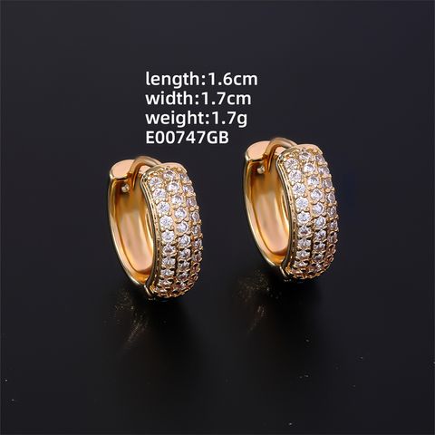 1 Pair Hip-Hop Luxurious Shiny Round Plating Inlay Copper Zircon K Gold Plated Hoop Earrings