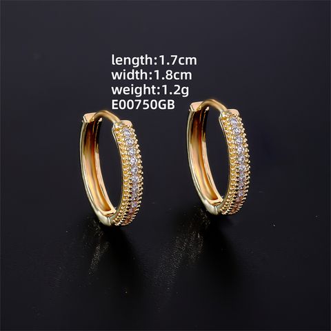 1 Pair Casual Simple Style Shiny Round Plating Inlay Copper Zircon K Gold Plated Hoop Earrings