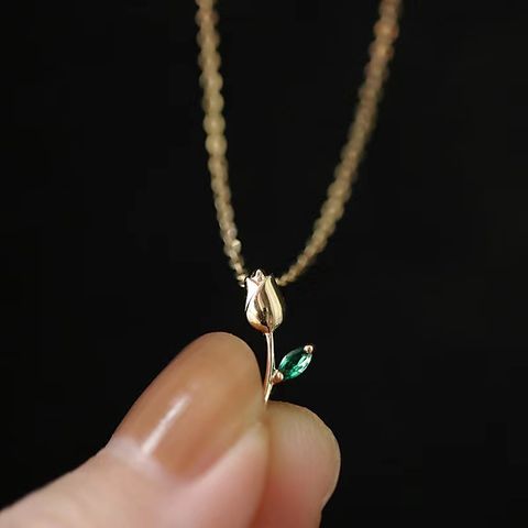 Casual Cute Sweet Flower Sterling Silver Gold Plated Necklace