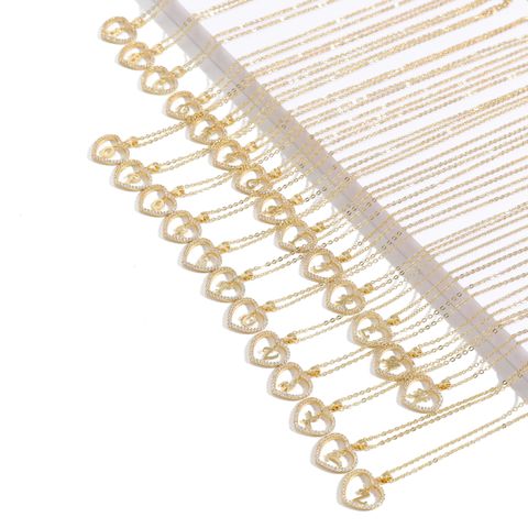 Simple Style Letter Heart Shape Alloy Inlay Zircon Women's Pendant Necklace
