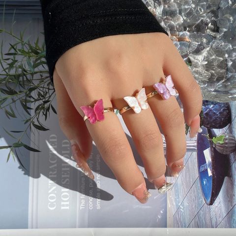 Cute Butterfly Arylic Alloy Inlay Acrylic Women's Rings