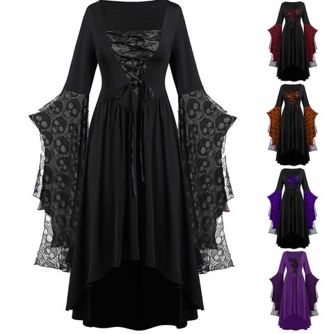 Women's Ball Gown Vintage Style Square Neck Printing Nine Points Sleeve Skull Maxi Long Dress Party Festival