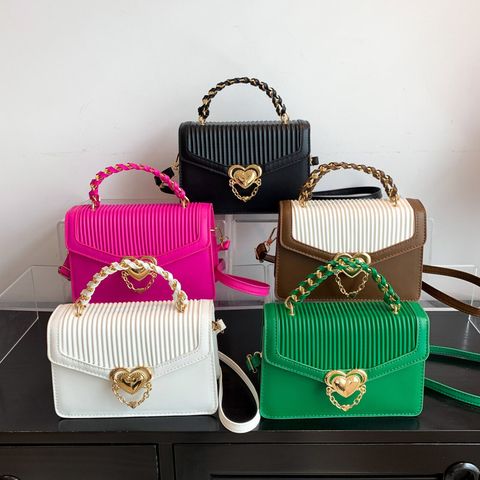 Women's All Seasons Pu Leather Color Block Classic Style Square Flip Cover Handbag