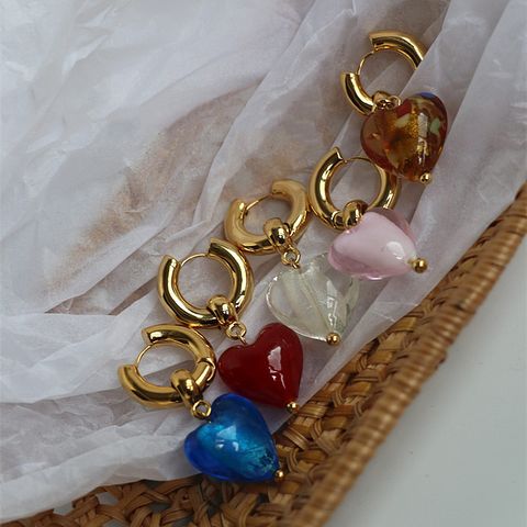 Wholesale Jewelry Ig Style Cute Heart Shape Glass Drop Earrings