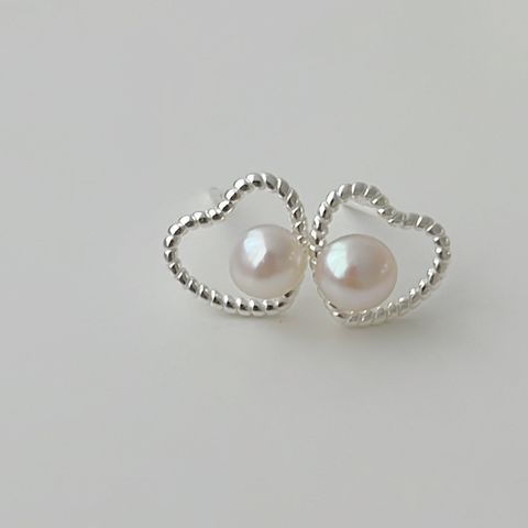 1 Pair Basic Heart Shape Plating Inlay Sterling Silver Freshwater Pearl Ear Studs
