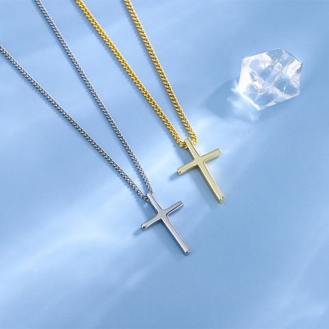 Simple Style Cross Sterling Silver Pendant Necklace In Bulk