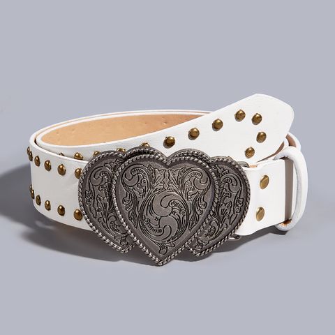 Casual Heart Shape Pu Leather Iron Plating Women's Leather Belts