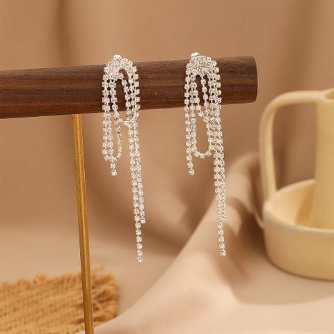 Wholesale Jewelry Lady Tassel Alloy Artificial Gemstones Plating Inlay Drop Earrings