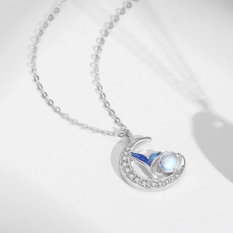 Sweet Moon Fish Tail Moonstone Zircon Sterling Silver Wholesale Rings Necklace