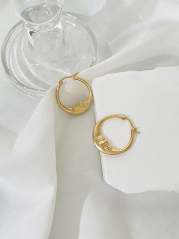 1 Pair Elegant Moon Plating Copper 14k Gold Plated Hoop Earrings