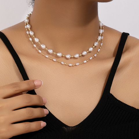 Lady Solid Color Artificial Pearl Beaded Women's Choker