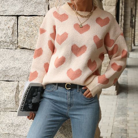 Women's Sweater Long Sleeve Sweaters & Cardigans Jacquard Casual Heart Shape