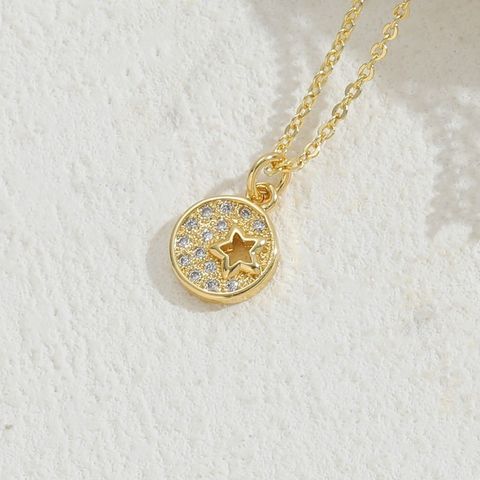 Simple Style Flower Copper Plating Inlay Zircon 14k Gold Plated Necklace