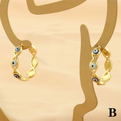 1 Pair Retro Simple Style Devil's Eye Plating Inlay Copper Zircon 18k Gold Plated Hoop Earrings