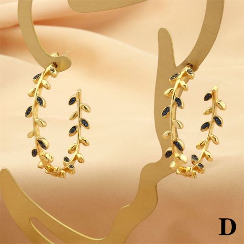 1 Pair Exaggerated Simple Style Leaves Plating Inlay Copper Zircon 18k Gold Plated Earrings