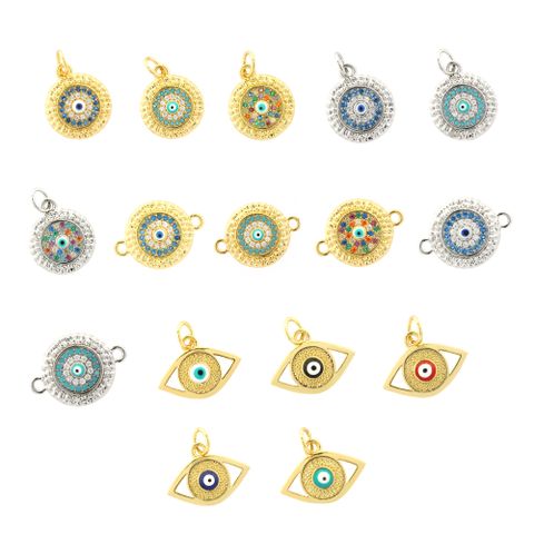 Casual Devil's Eye Copper Enamel Plating Inlay Zircon 18k Gold Plated Charms