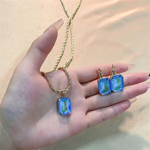 304 Stainless Steel Copper K Gold Plated Casual Vintage Style Plating Inlay Rectangle Glass Jewelry Set