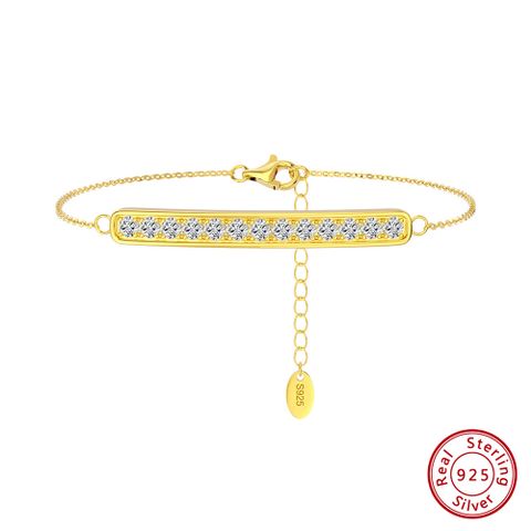 Simple Style Square Sterling Silver Polishing Plating Inlay Zircon 14k Gold Plated White Gold Plated Rhodium Plated Women's Anklet