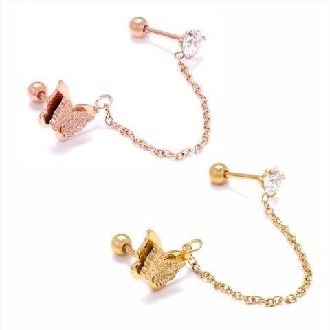 1 Piece Simple Style Butterfly Plating Inlay Stainless Steel Zircon 14K Gold Plated Rose Gold Plated Ear Cuffs